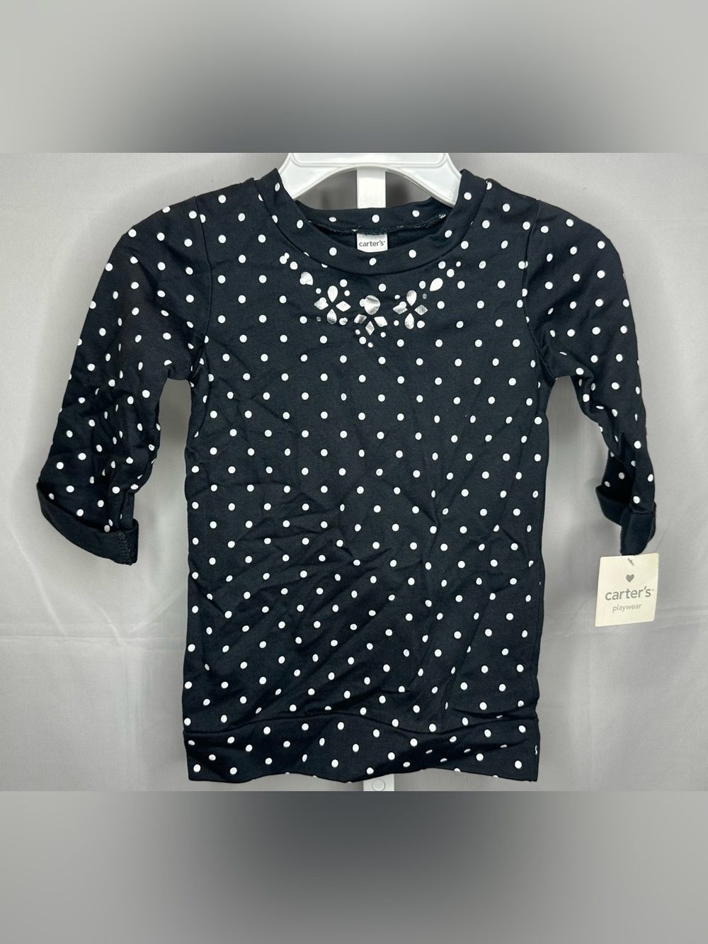 Carter's Black Polka Dot Long Sleeve Top with Silver Accent